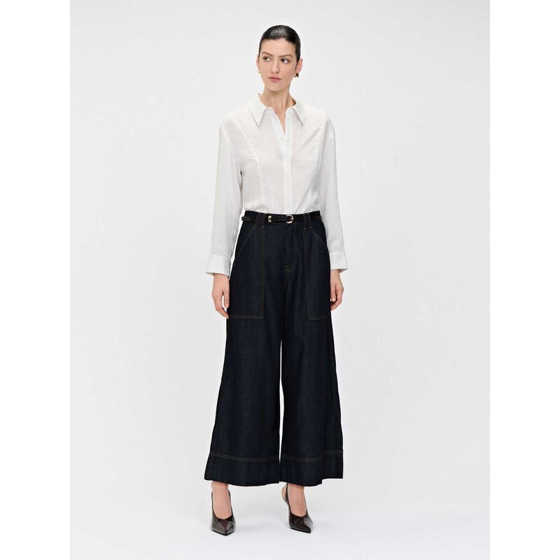 Veronika Maine Tencel Denim Wide Cropped Pant image number 3